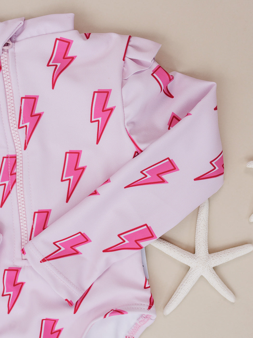 Long Sleeve Rash Guard Swimsuit | Pink Bolts - Image 6