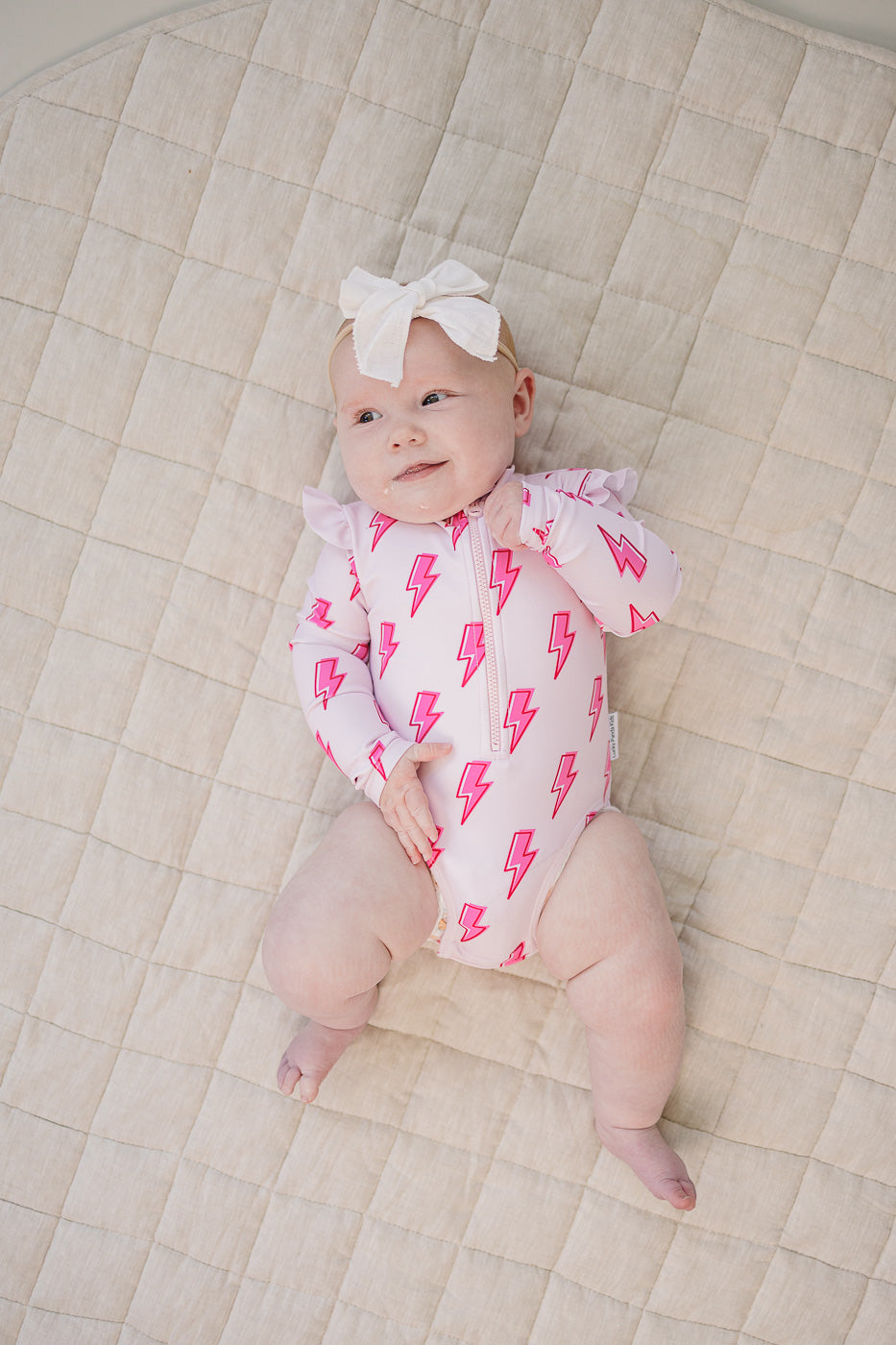 Long Sleeve Rash Guard Swimsuit | Pink Bolts - Image 10