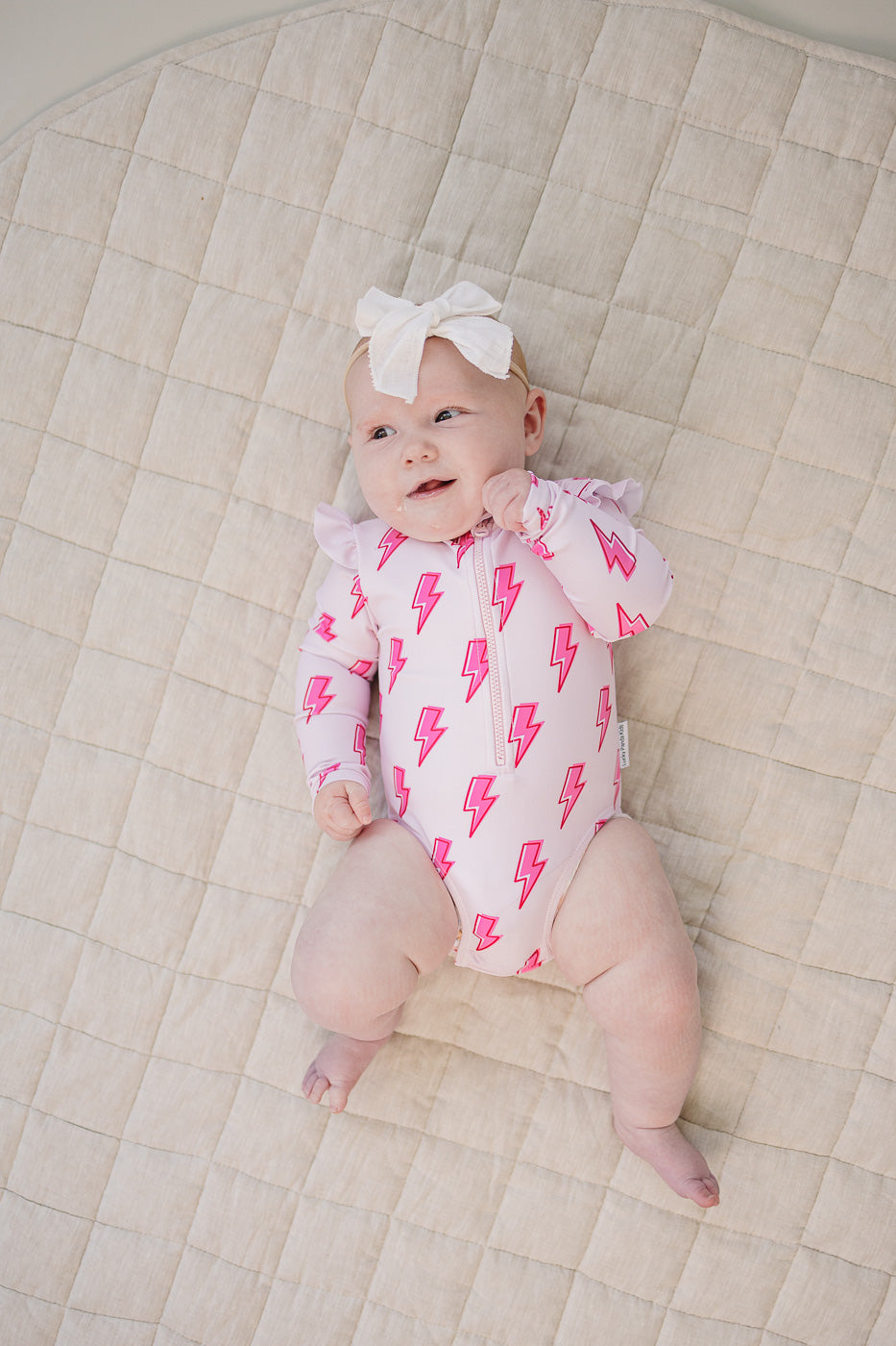 Long Sleeve Rash Guard Swimsuit | Pink Bolts - Image 5