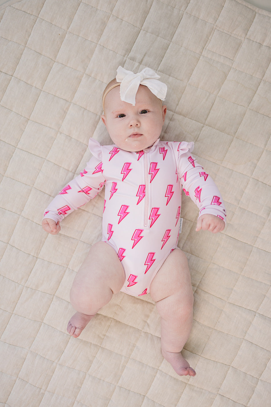 Long Sleeve Rash Guard Swimsuit | Pink Bolts - Image 11