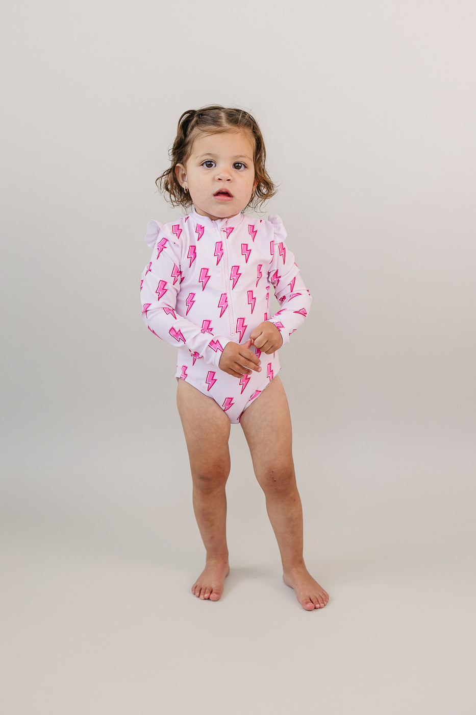 Long Sleeve Rash Guard Swimsuit | Pink Bolts - Image 7