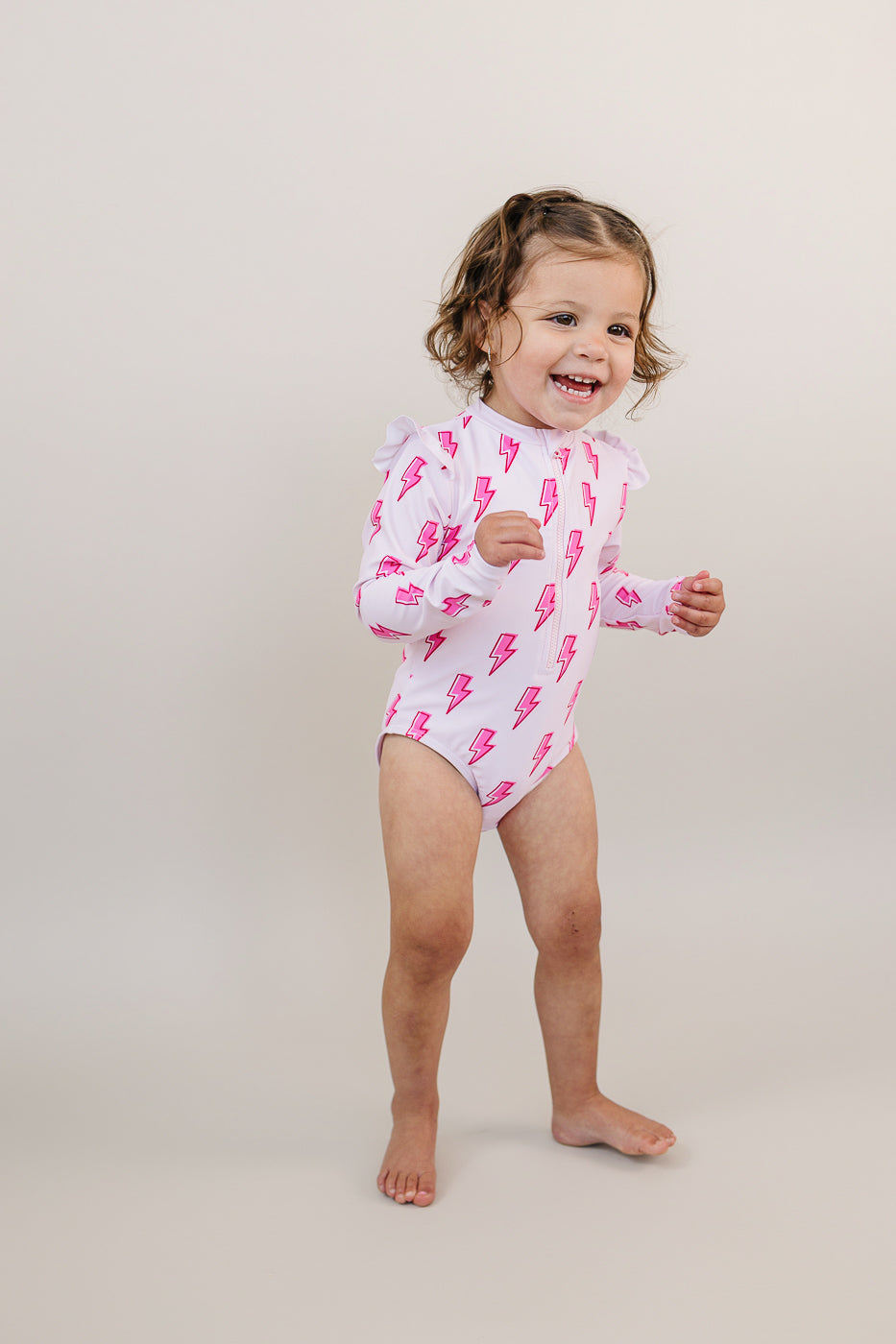 Long Sleeve Rash Guard Swimsuit | Pink Bolts - Image 13