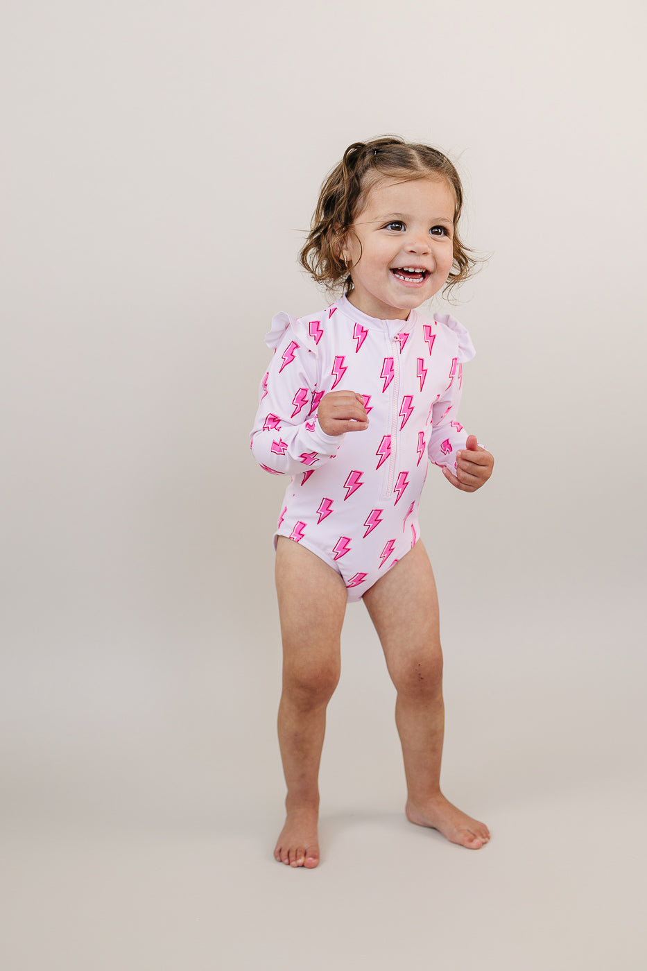 Long Sleeve Rash Guard Swimsuit | Pink Bolts - Image 9