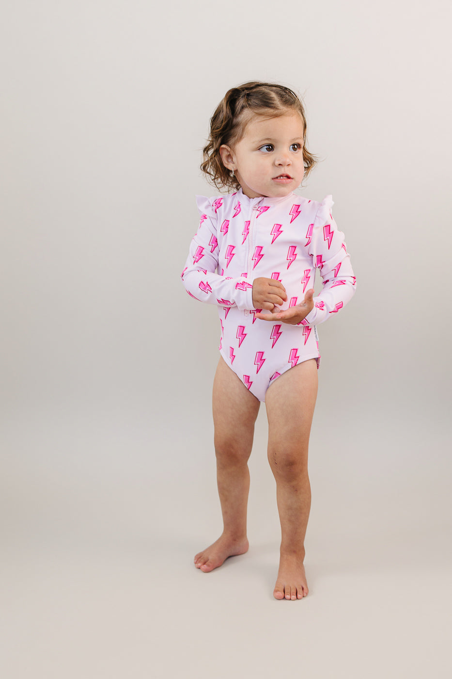 Long Sleeve Rash Guard Swimsuit | Pink Bolts - Image 14