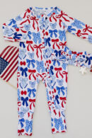 Bamboo Zip Romper  | Red-White & Bows