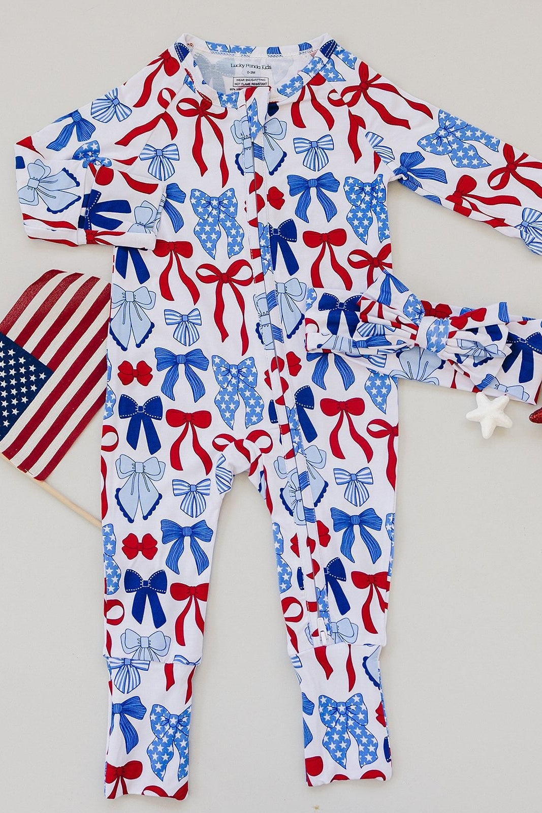 Bamboo Zip Romper | Red-White & Bows