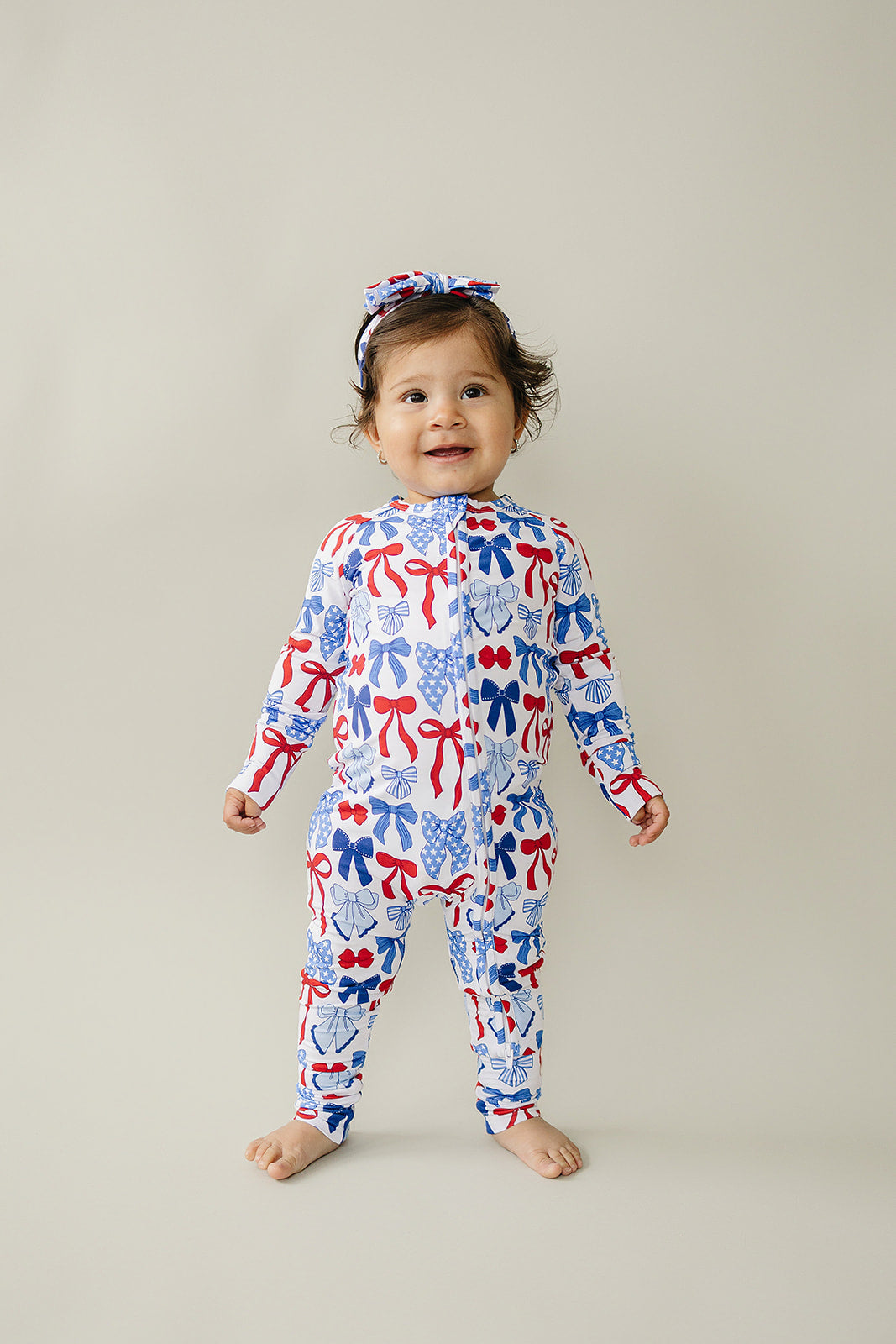 Bamboo Zip Romper | Red-White & Bows - Image 7