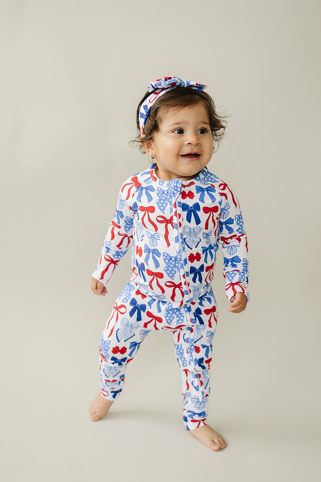 Bamboo Zip Romper | Red-White & Bows - Image 8