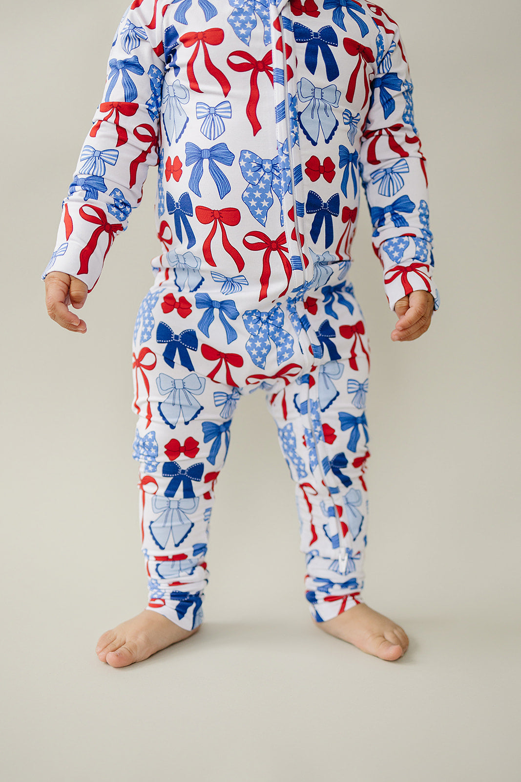 Bamboo Zip Romper | Red-White & Bows - Image 5
