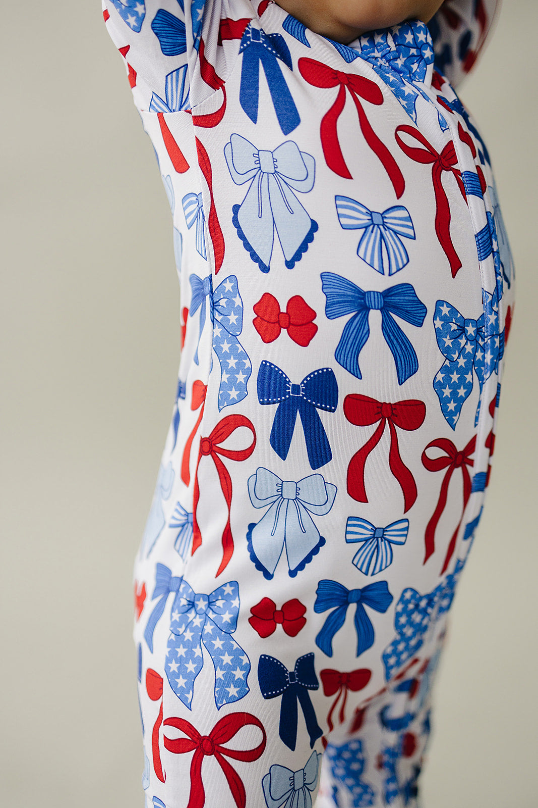 Bamboo Zip Romper | Red-White & Bows - Image 4