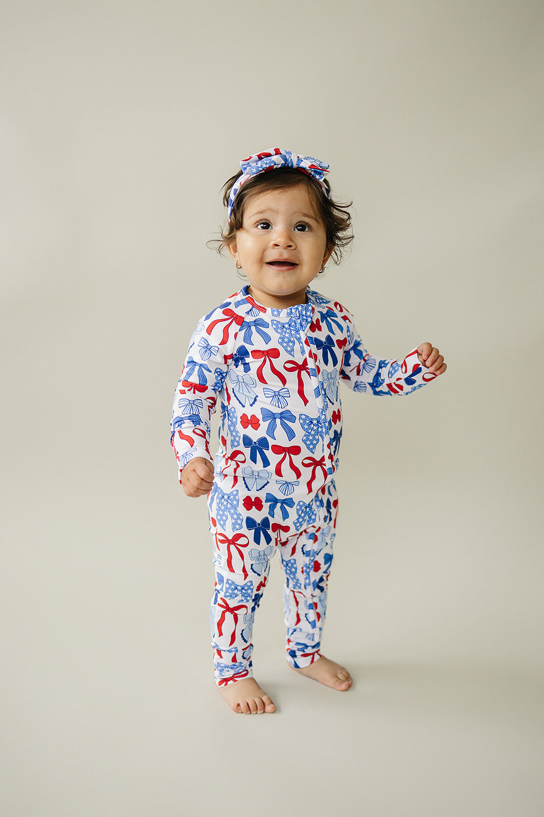 Bamboo Zip Romper | Red-White & Bows - Image 11