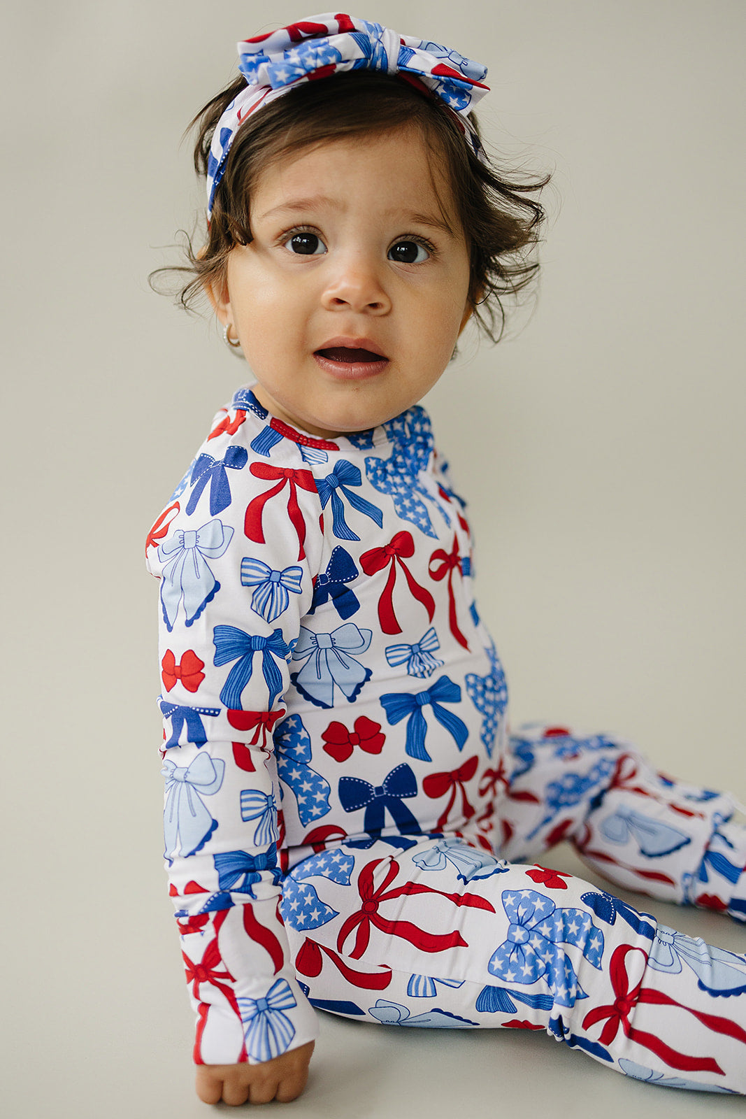 Bamboo Zip Romper | Red-White & Bows - Image 3