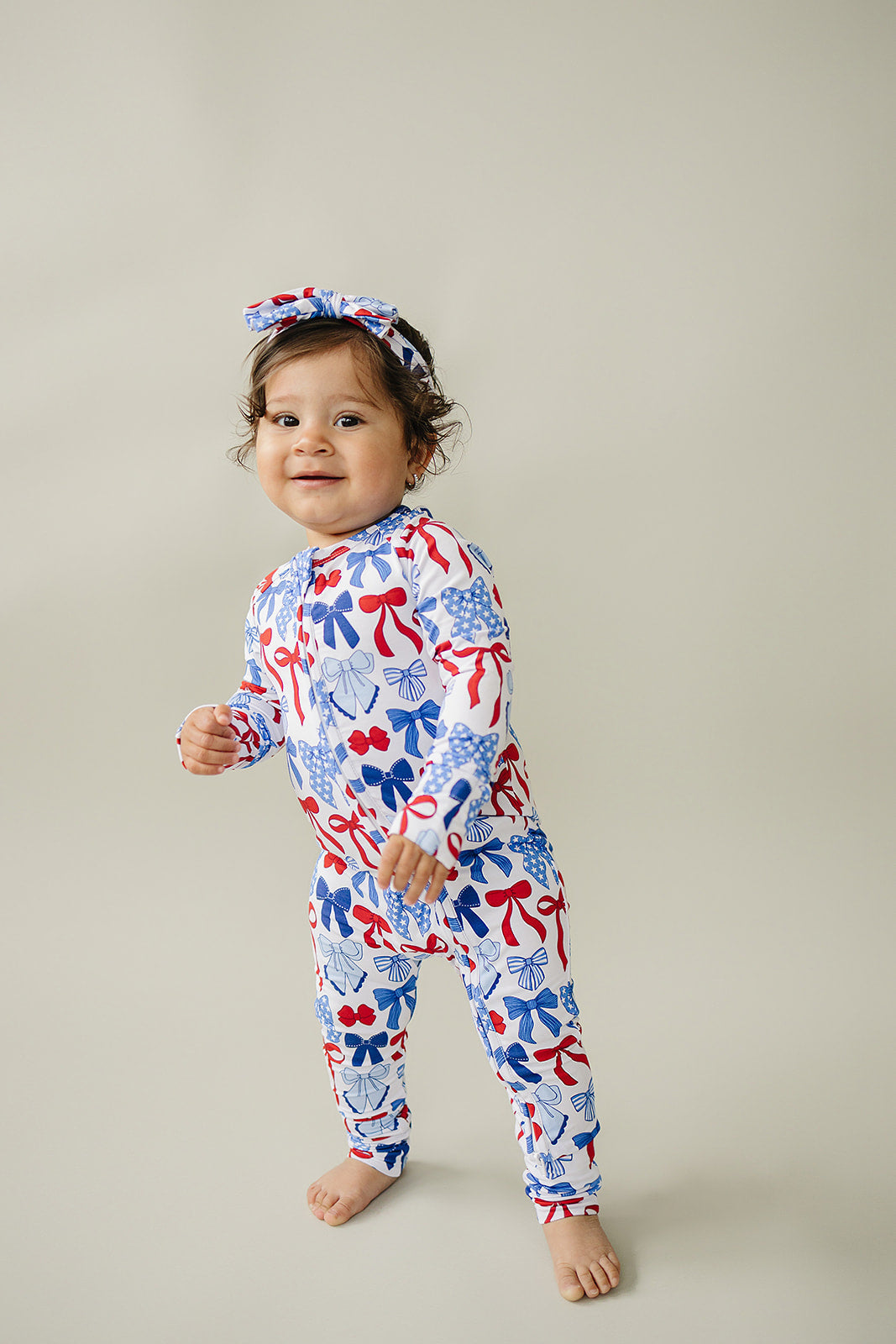 Bamboo Zip Romper | Red-White & Bows - Image 9