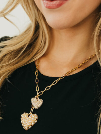 Double Take Pearl Heart Necklace - WATERPROOF