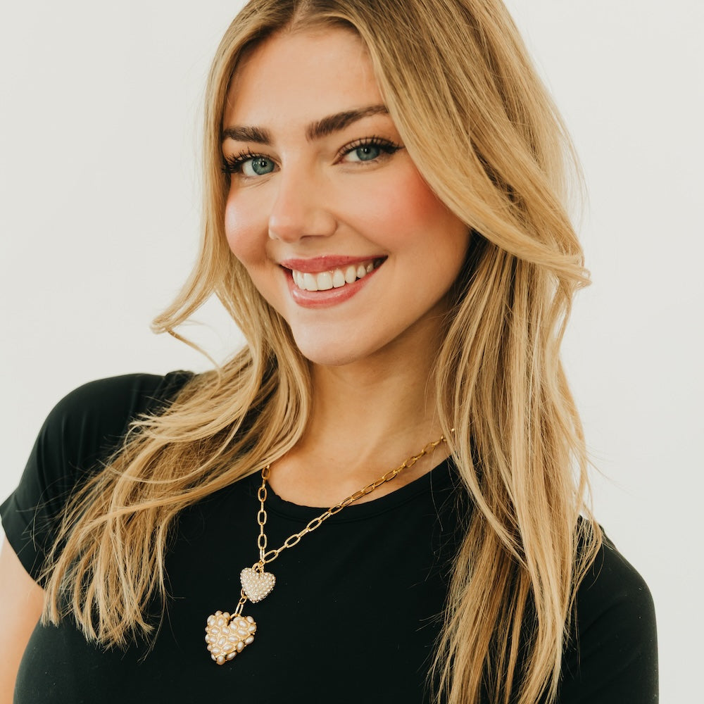 Double Take Pearl Heart Necklace - WATERPROOF - Image 2